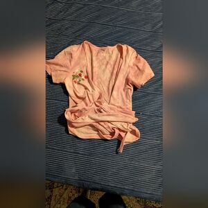 Peach Wrap Top with Floral Embroidery